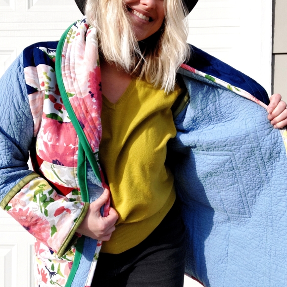 Handmade Quilted Floral Patchwork Multicolor Jacket - Picture 11 of 13